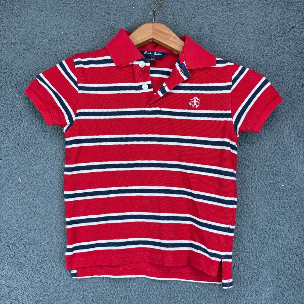 Brooks Brothers Fleece Boys‎ XS Red Striped Short Sleeve Pique Polo Shirt